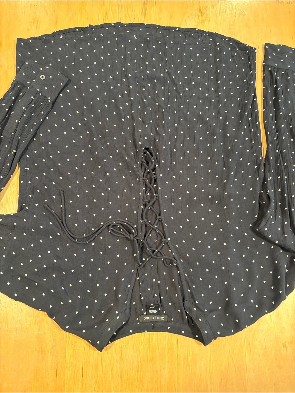 Billabong Black Polka Dot Lace-Up Blouse